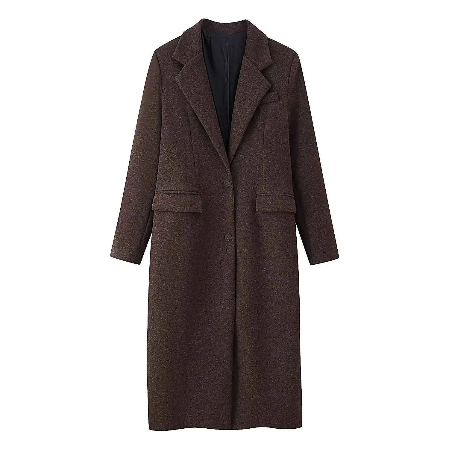 Chic Women's Loose Single-Breasted Lapel Long Coat with Pockets for Autumn