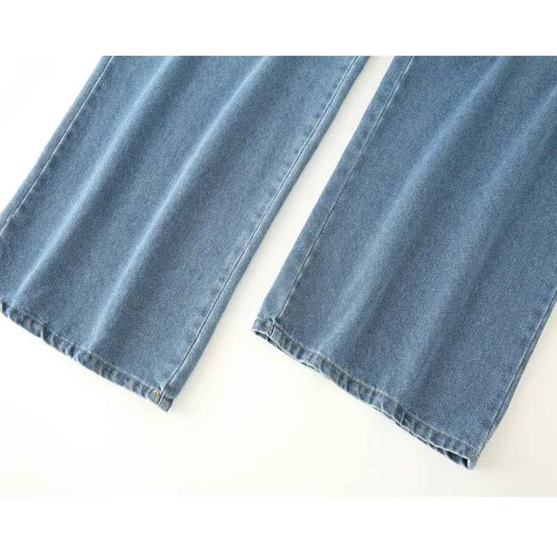 Trendy Blue Baggy High Waist Mom Jeans Women's Wide Leg Denim Pants