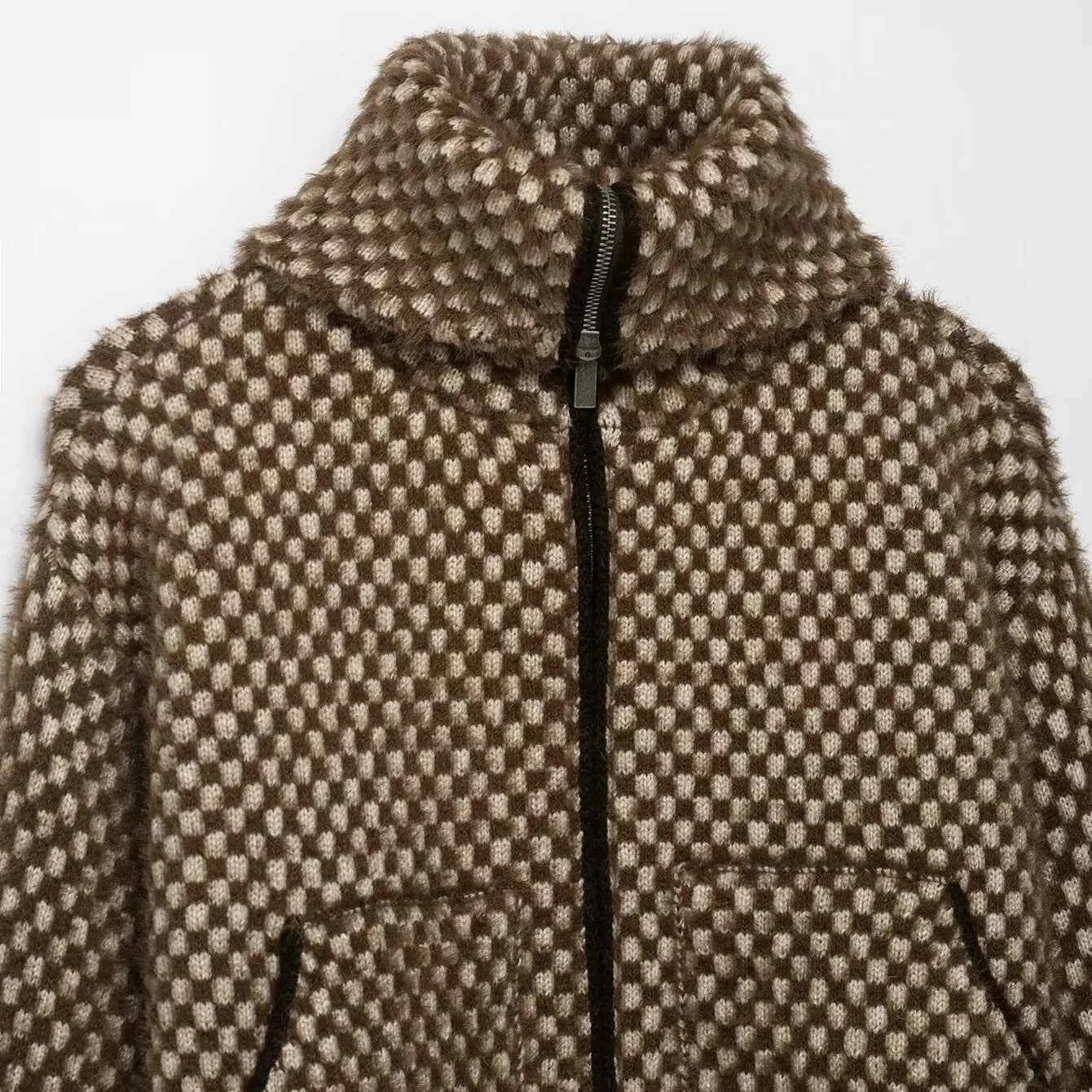 Chic Women's Knitted Cropped Jacket: High Collar Zipper, Long Sleeve, Slim Fit