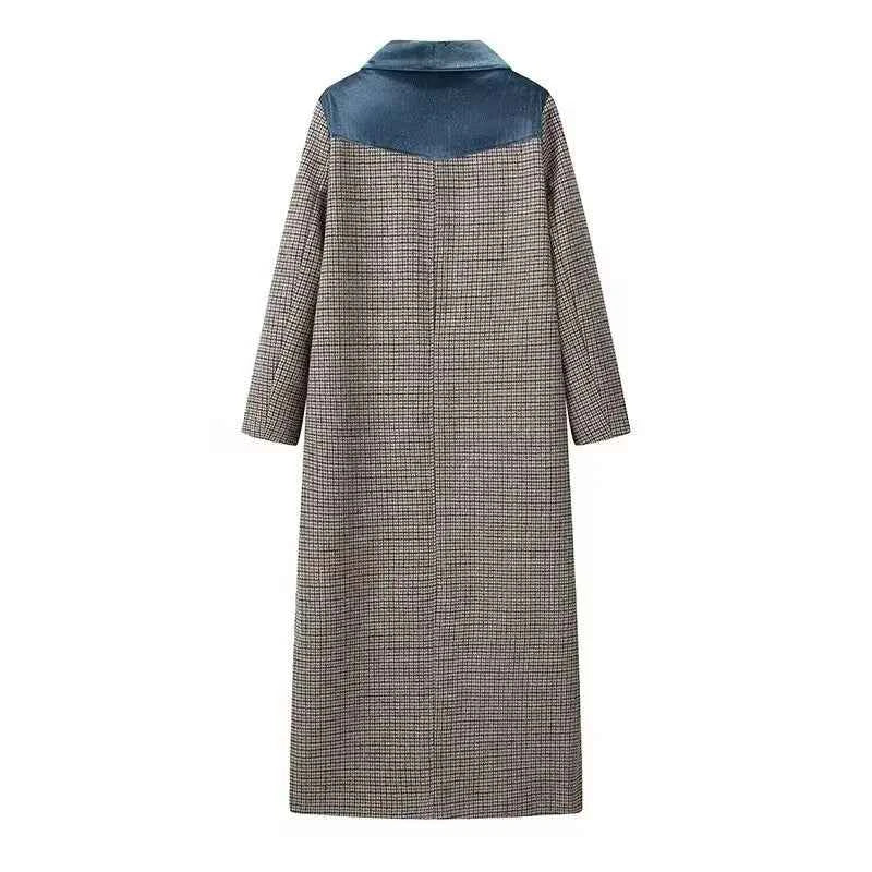 Fashionable Women's Plaid Wool Blend Long Coat - Chic Autumn Winter Outerwear