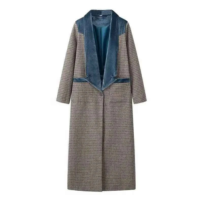 Fashionable Women's Plaid Wool Blend Long Coat - Chic Autumn Winter Outerwear