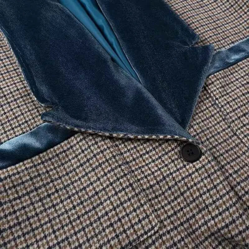 Fashionable Women's Plaid Wool Blend Long Coat - Chic Autumn Winter Outerwear