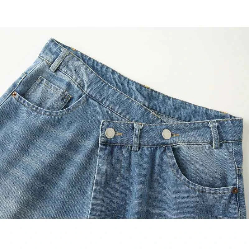 Trendy Blue Baggy High Waist Mom Jeans Women's Wide Leg Denim Pants